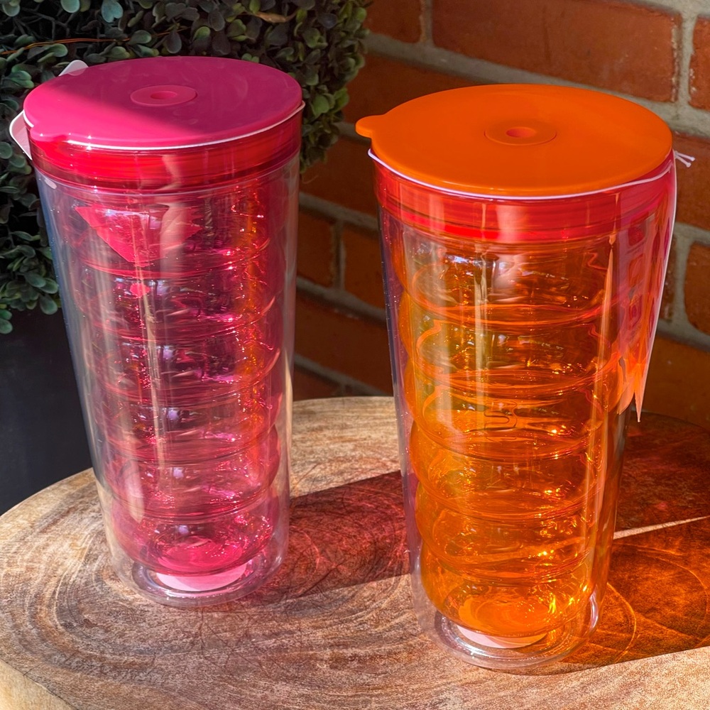 New DUNKIN Limited Edition BUBBLE ACRYLIC TUMBLER (24 OZ.) Orange or Candy Pink